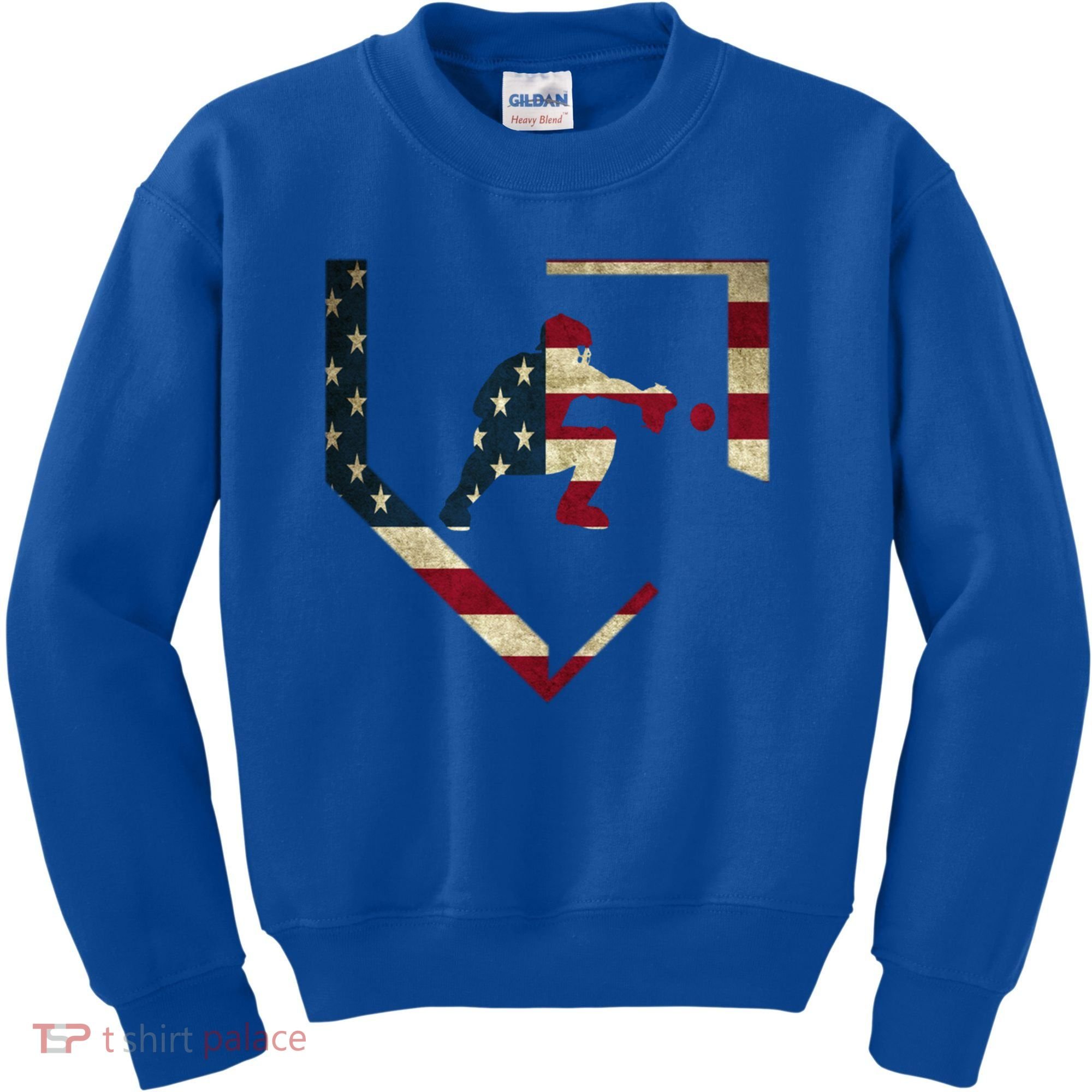 Baseball Catcher Gear Cute Gift American Flag Baseballin Gift Kids Sweatshirt