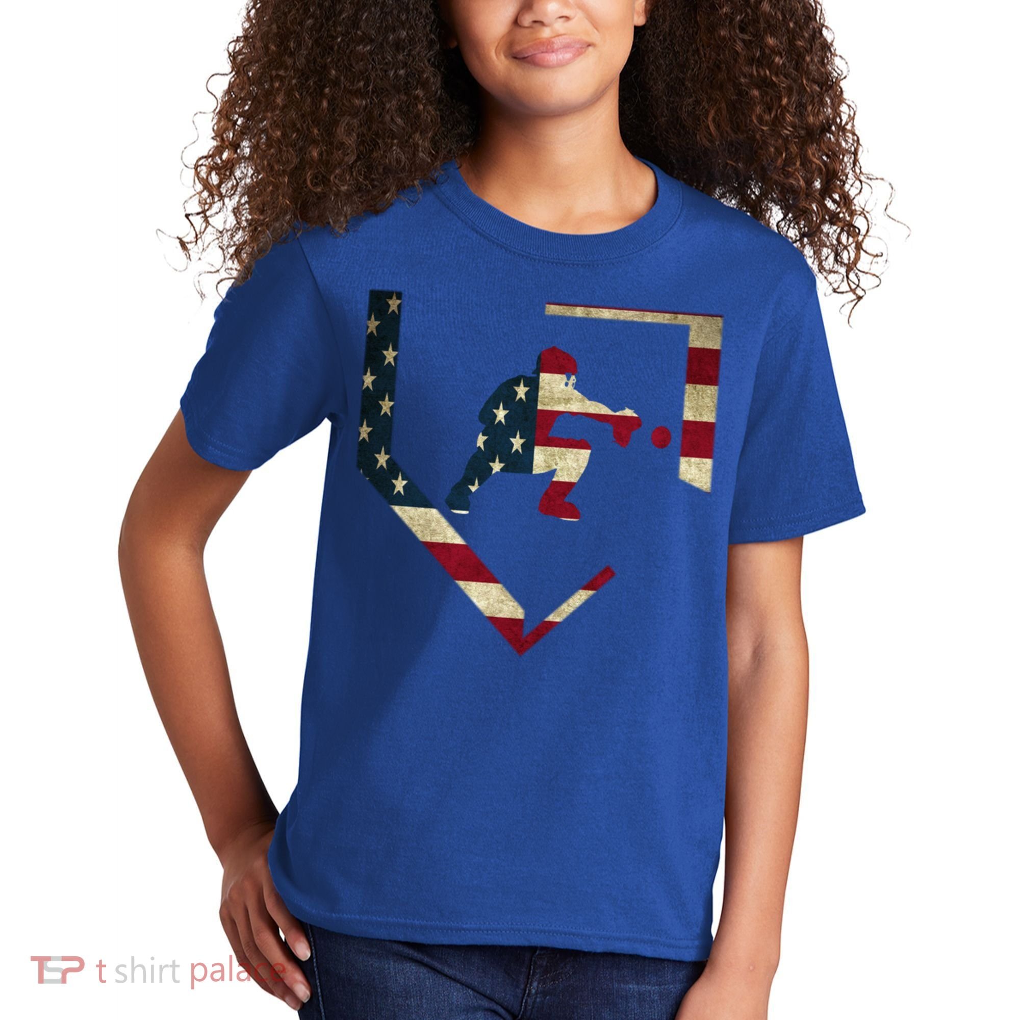 Baseball Catcher Gear Cute Gift American Flag Baseballin Gift Kids T-Shirt