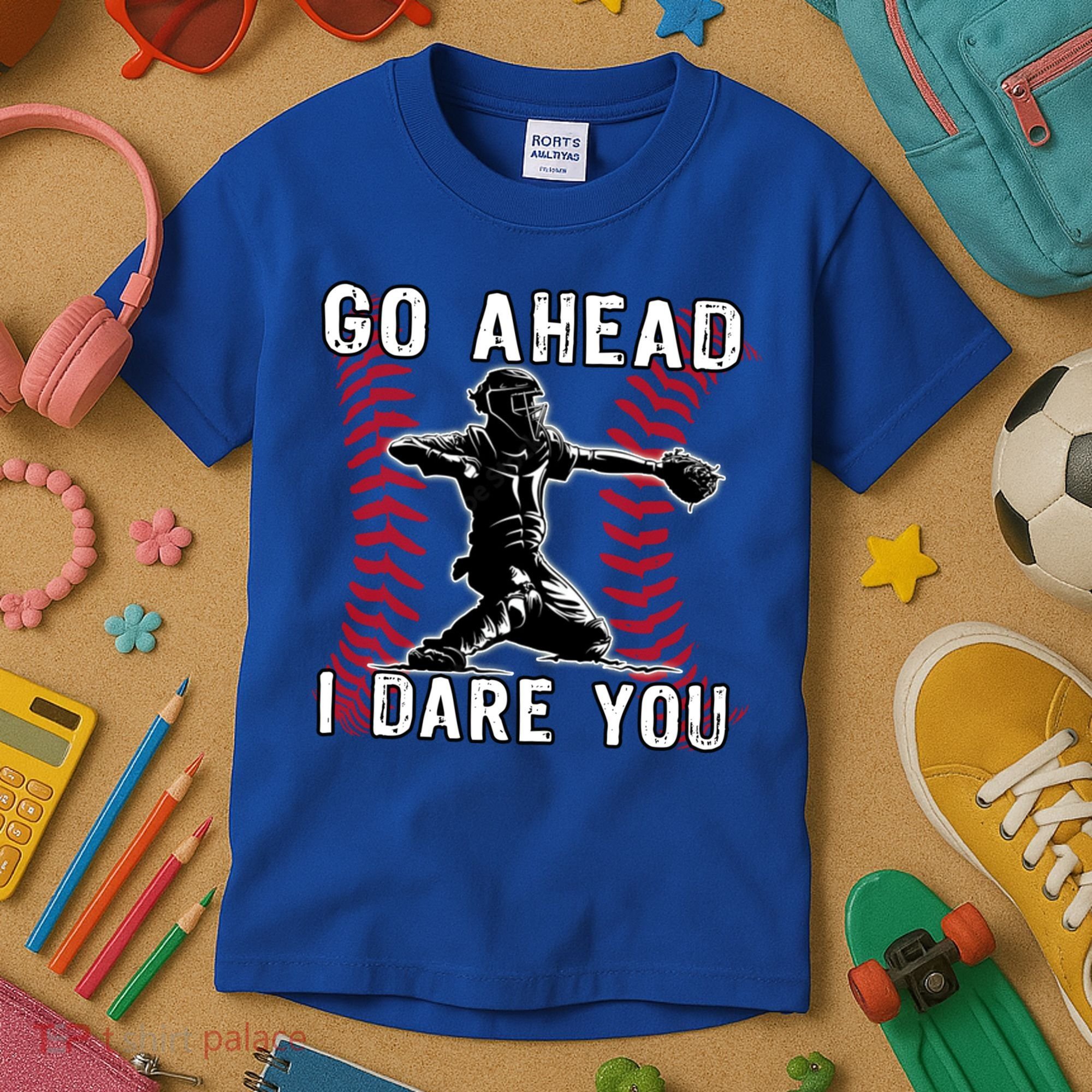 Baseball Catcher Go Ahead I Dare You Gift Kids T-Shirt