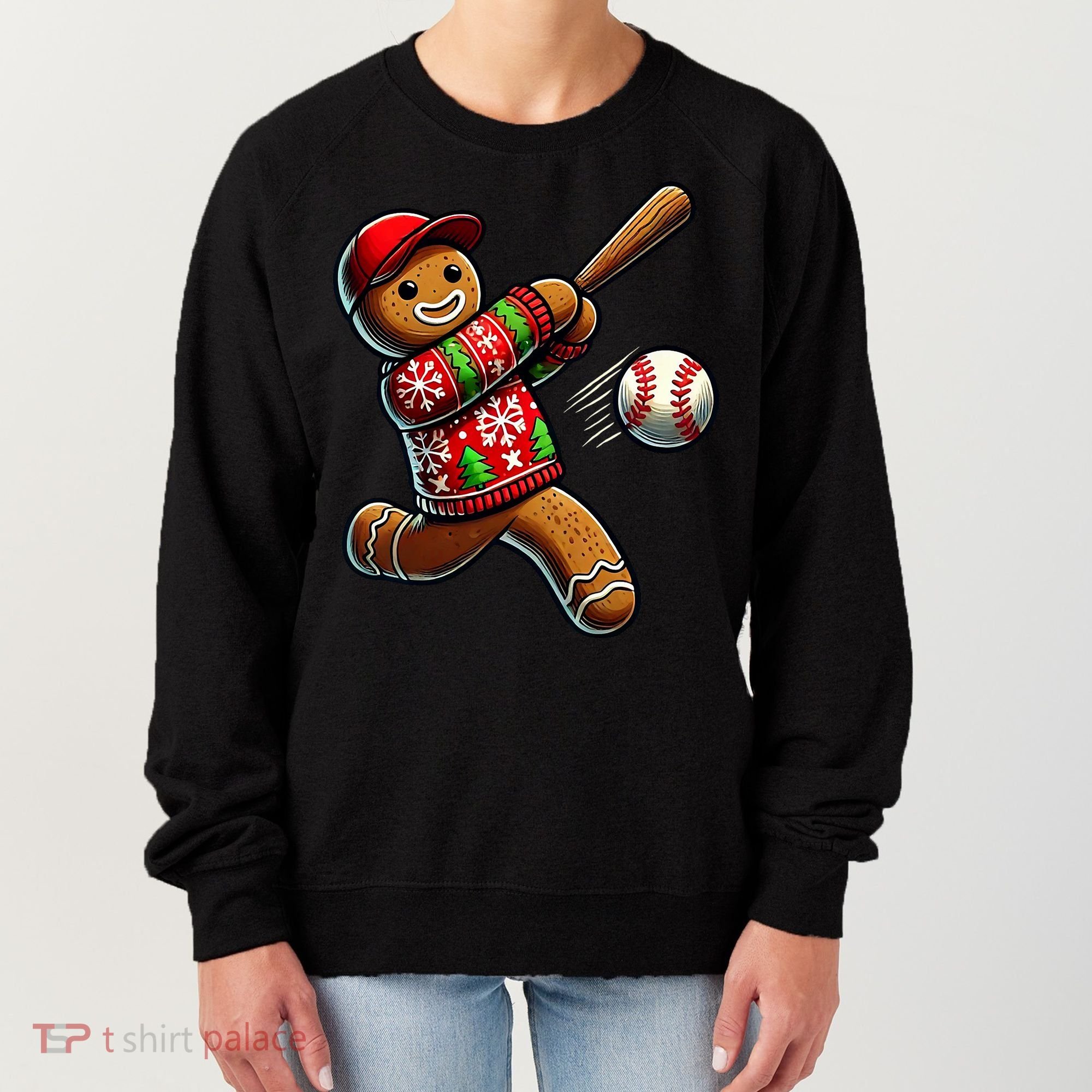 Baseball Christmas Gingerbread Man Baseball Ugly Christmas Women's Sweatshirt