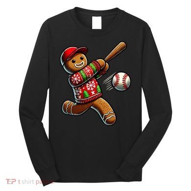 Baseball Christmas Gingerbread Man Baseball Ugly Christmas Long Sleeve Shirt