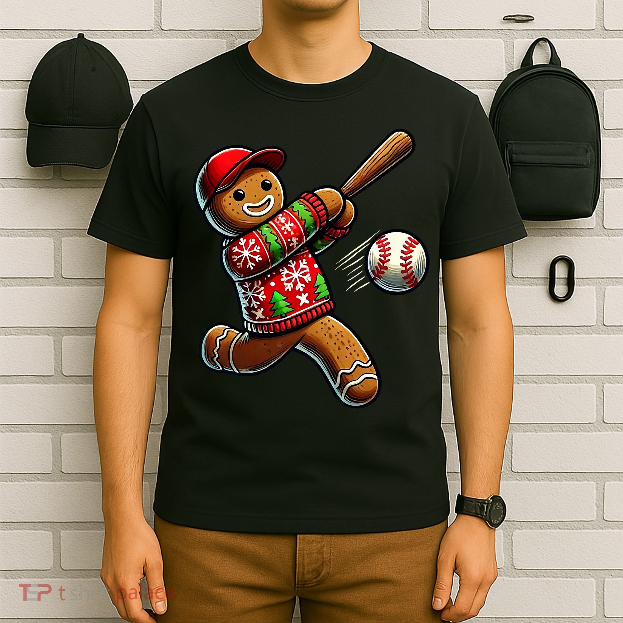 Baseball Christmas Gingerbread Man Baseball Ugly Christmas T-Shirt