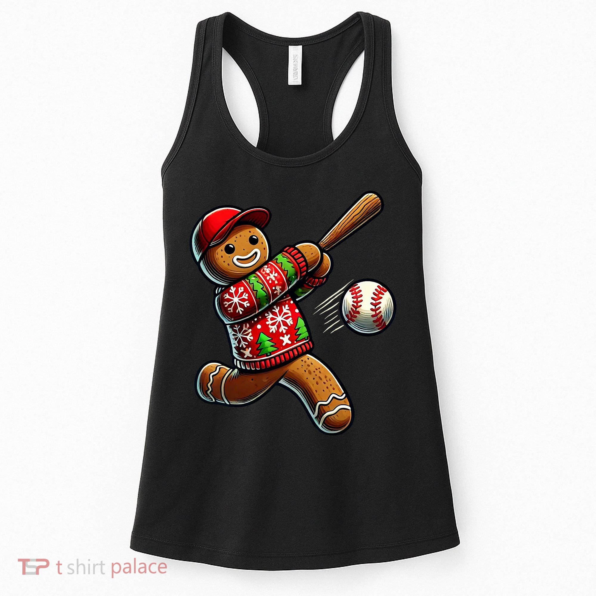 Baseball Christmas Gingerbread Man Baseball Ugly Christmas Women's Tank Top