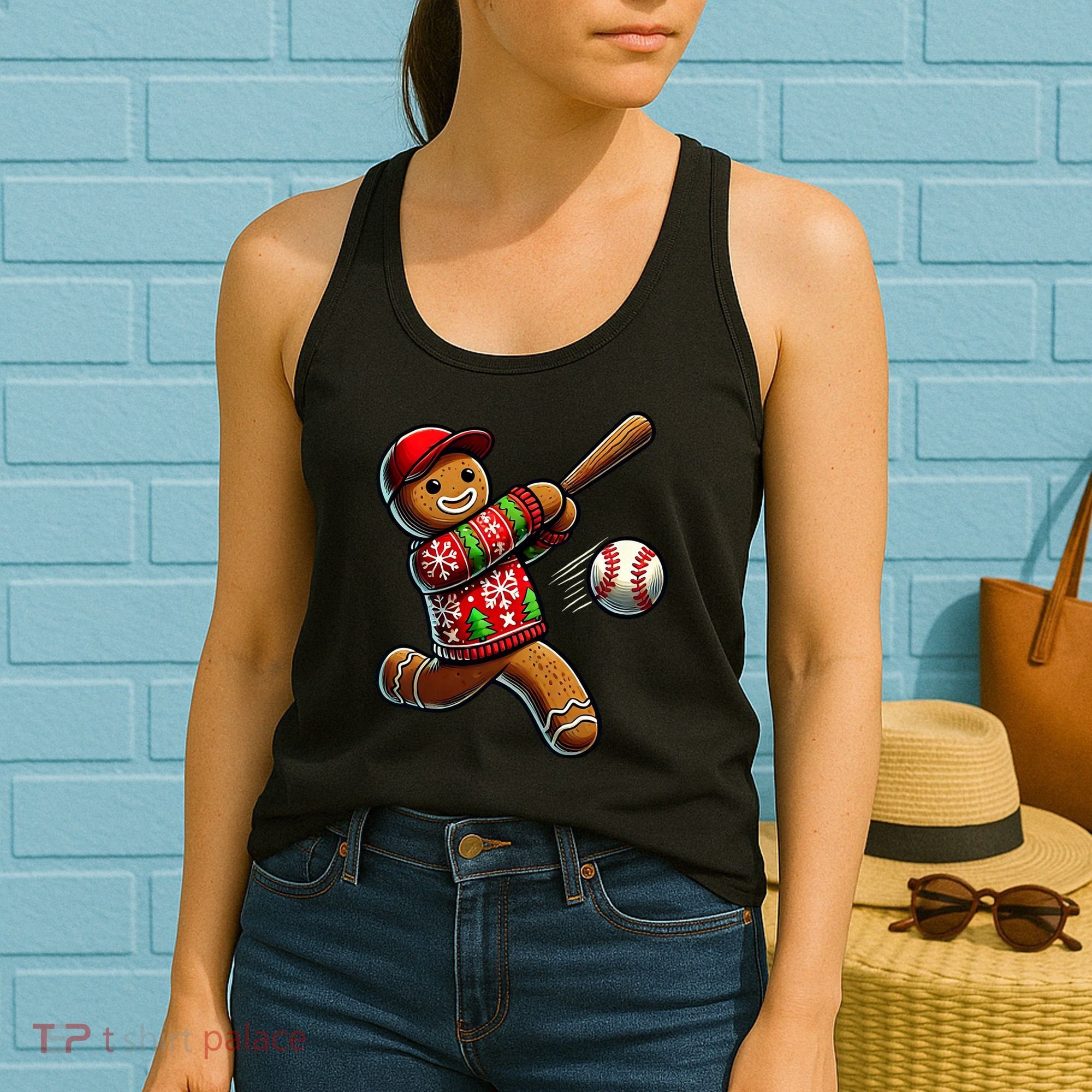 Baseball Christmas Gingerbread Man Baseball Ugly Christmas Women's Tank Top