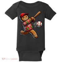 Baseball Christmas Gingerbread Man Baseball Ugly Christmas Baby Bodysuit thumb 0