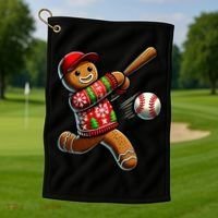 Baseball Christmas Gingerbread Man Baseball Ugly Christmas Golf Towel thumb 1