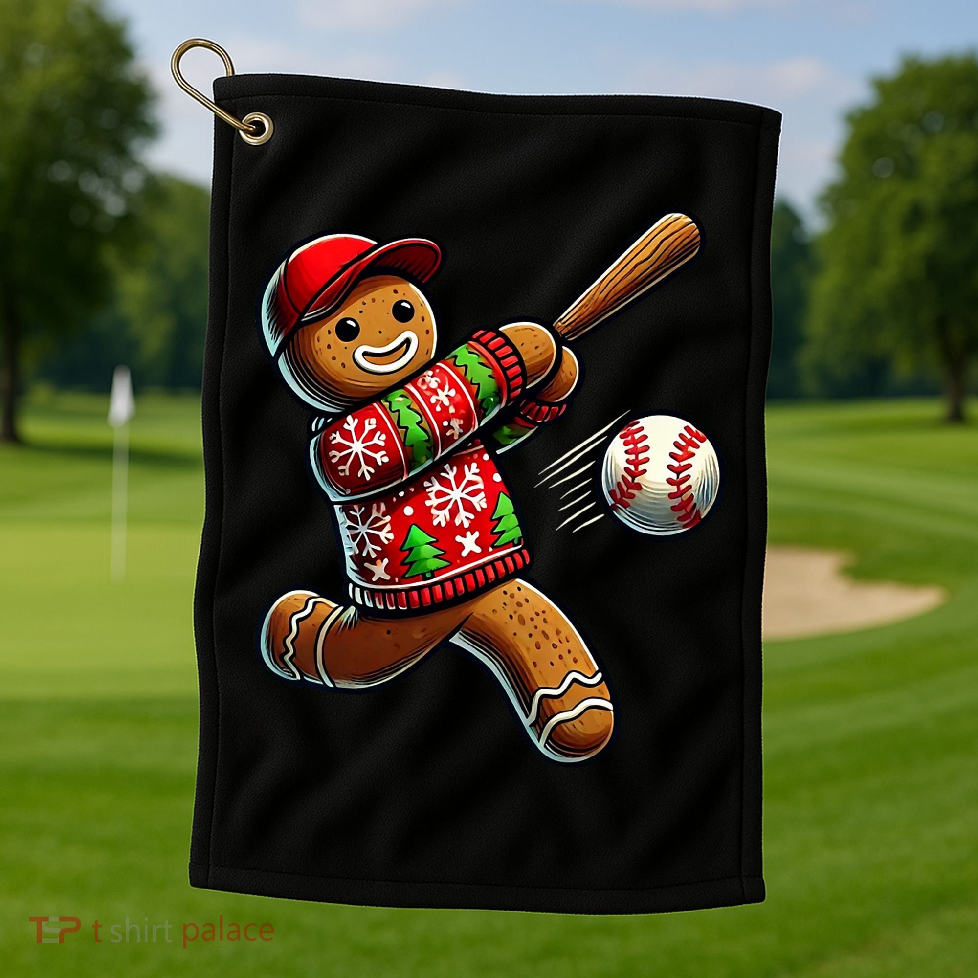 Baseball Christmas Gingerbread Man Baseball Ugly Christmas Golf Towel