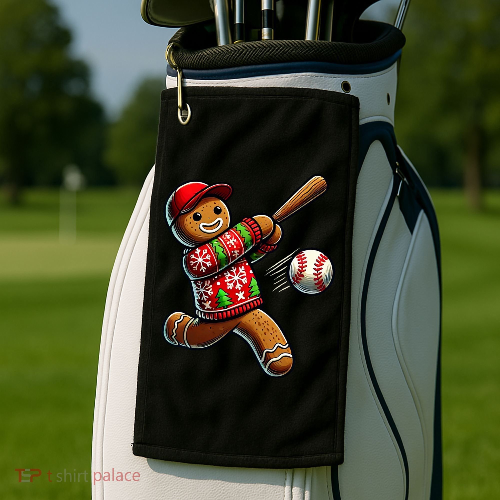 Baseball Christmas Gingerbread Man Baseball Ugly Christmas Golf Towel