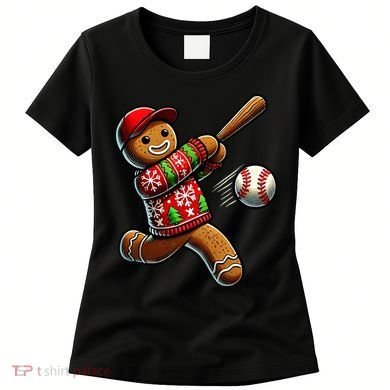 Baseball Christmas Gingerbread Man Baseball Ugly Christmas Women's T-Shirt
