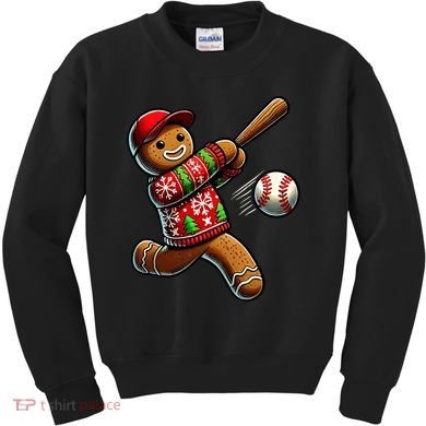 Baseball Christmas Gingerbread Man Baseball Ugly Christmas Kids Sweatshirt