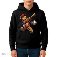 Baseball Christmas Gingerbread Man Baseball Ugly Christmas Kids Hoodie thumb 4