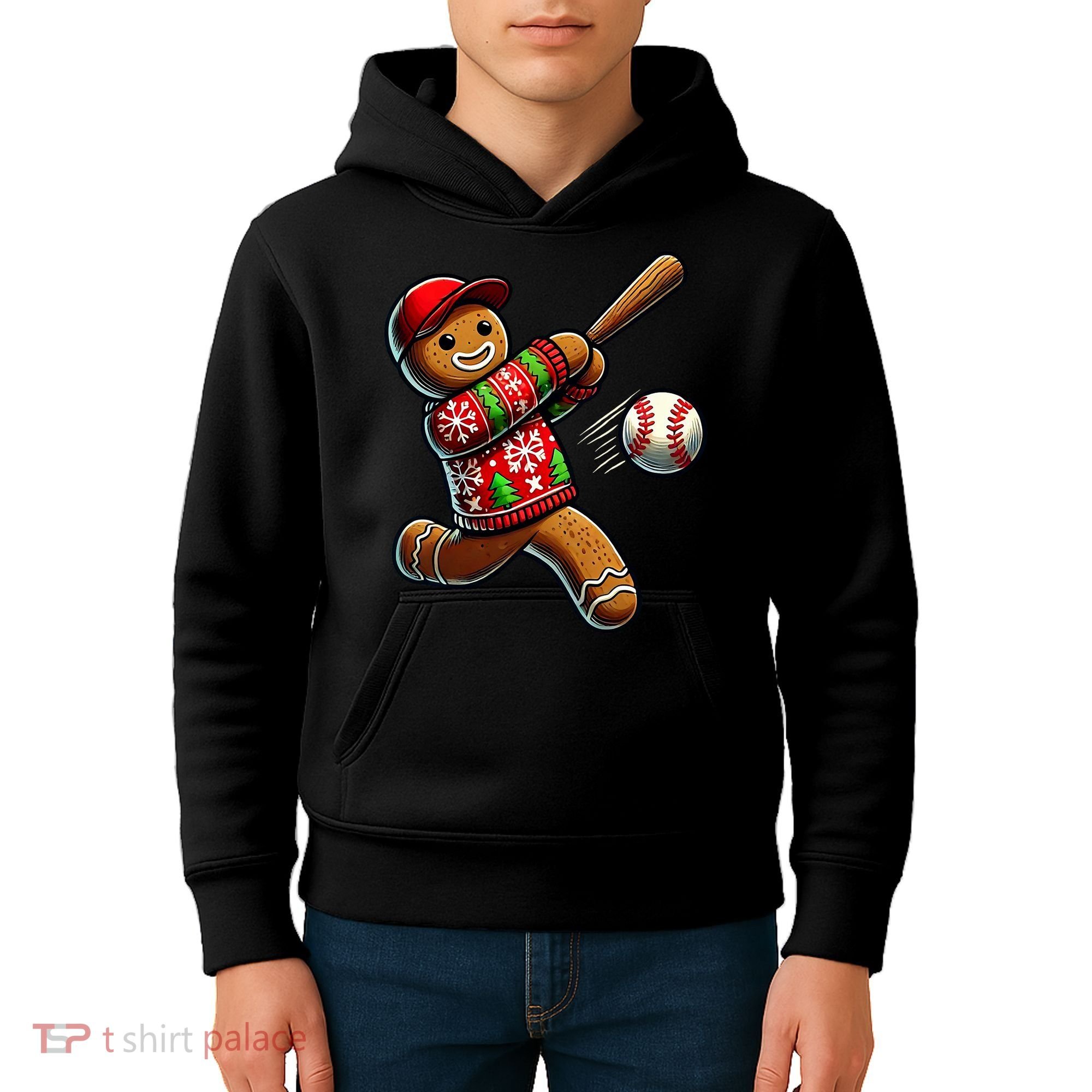 Baseball Christmas Gingerbread Man Baseball Ugly Christmas Kids Hoodie
