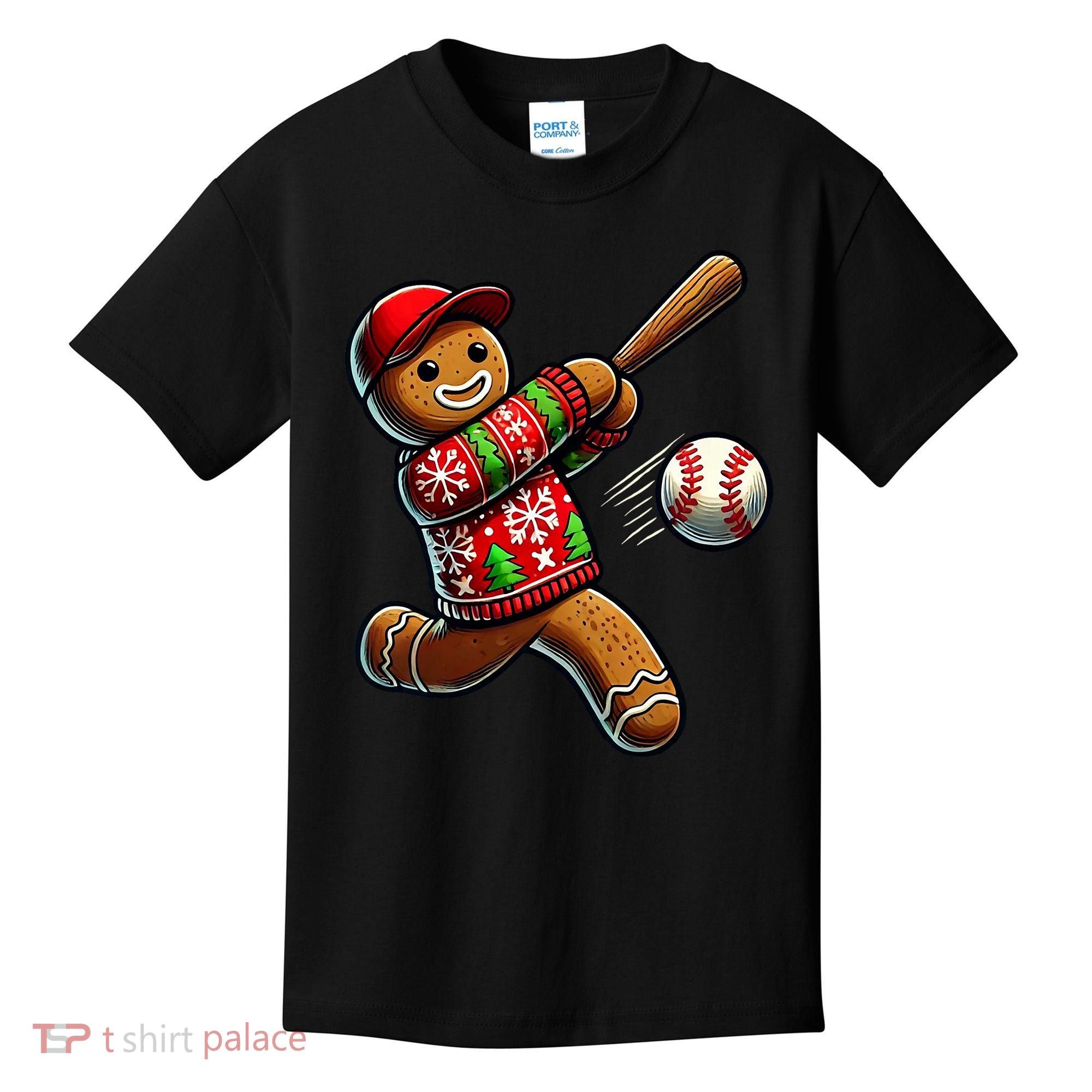 Baseball Christmas Gingerbread Man Baseball Ugly Christmas Kids T-Shirt
