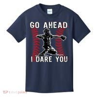 Baseball Catcher Go Ahead I Dare You Kids T-Shirt thumb 0