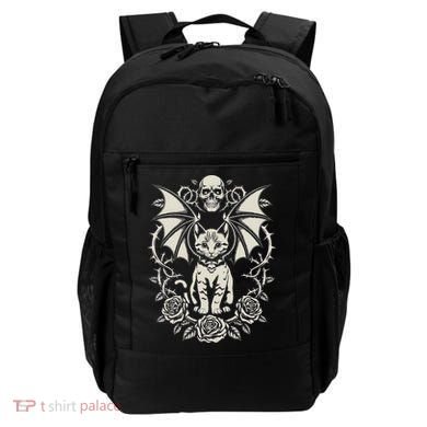 Black Cat Goth Kitten Halloween Skulls Rose Mom Dad Backpack