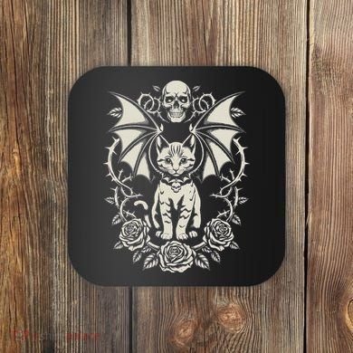 Black Cat Goth Kitten Halloween Skulls Rose Mom Dad Coaster