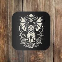 Black Cat Goth Kitten Halloween Skulls Rose Mom Dad Coaster thumb 0