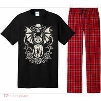 Black Cat Goth Kitten Halloween Skulls Rose Mom Dad Pajama Set thumb 0