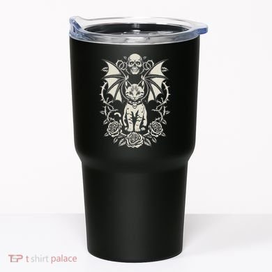Black Cat Goth Kitten Halloween Skulls Rose Mom Dad Tumbler