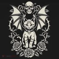 Black Cat Goth Kitten Halloween Skulls Rose Mom Dad Ornament thumb 1