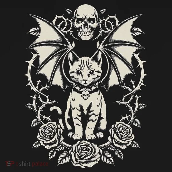 Black Cat Goth Kitten Halloween Skulls Rose Mom Dad Ornament
