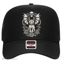 Black Cat Goth Kitten Halloween Skulls Rose Mom Dad Hat thumb 0
