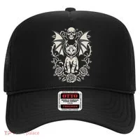 Black Cat Goth Kitten Halloween Skulls Rose Mom Dad Hat thumb 0