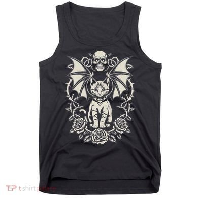 Black Cat Goth Kitten Halloween Skulls Rose Mom Dad Tank Top