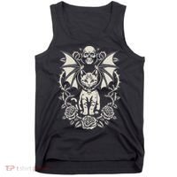 Black Cat Goth Kitten Halloween Skulls Rose Mom Dad Tank Top thumb 0