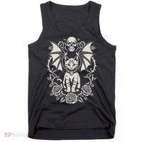 Black Cat Goth Kitten Halloween Skulls Rose Mom Dad Tank Top thumb 0