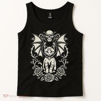 Black Cat Goth Kitten Halloween Skulls Rose Mom Dad Tank Top thumb 2