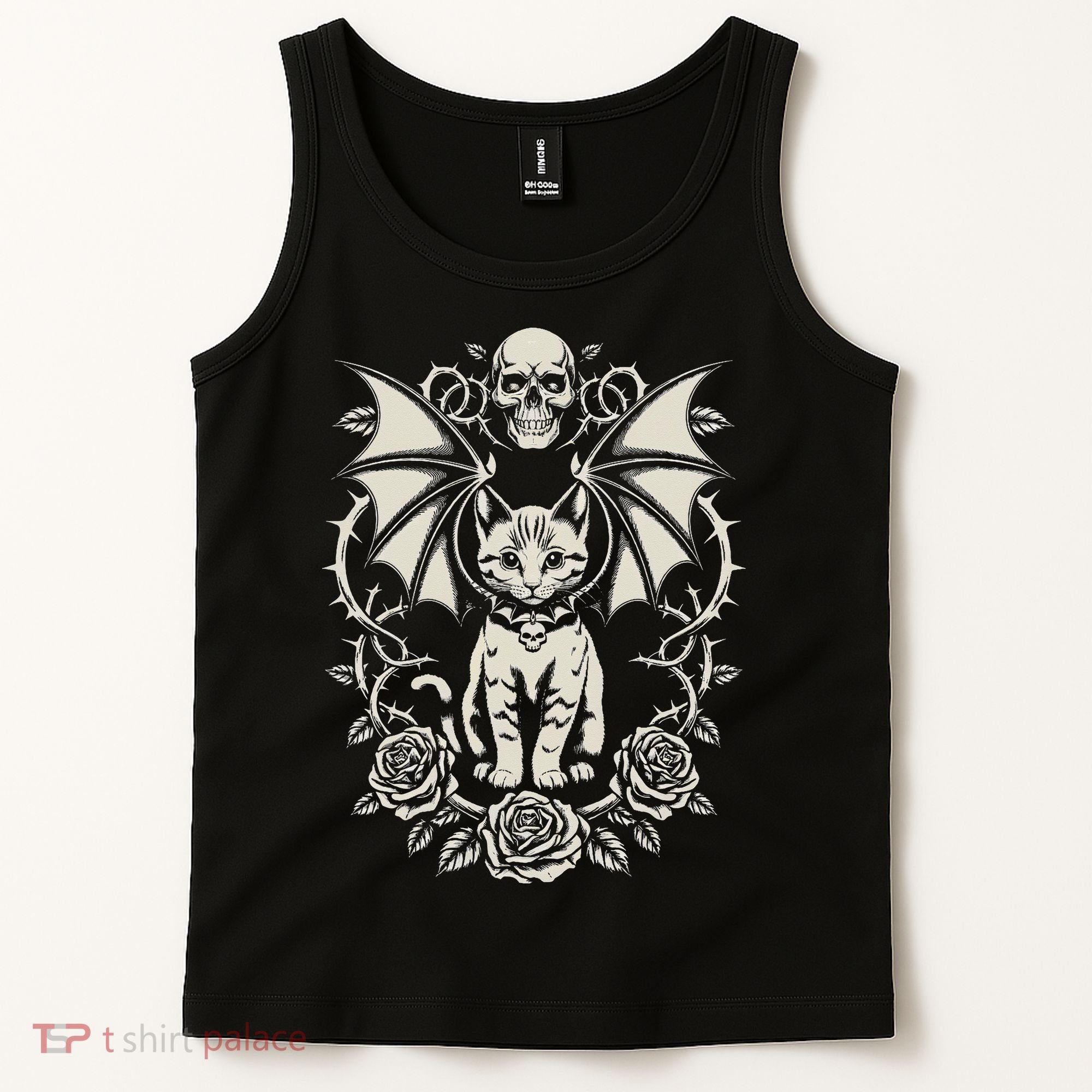 Black Cat Goth Kitten Halloween Skulls Rose Mom Dad Tank Top