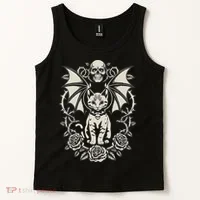 Black Cat Goth Kitten Halloween Skulls Rose Mom Dad Tank Top thumb 2
