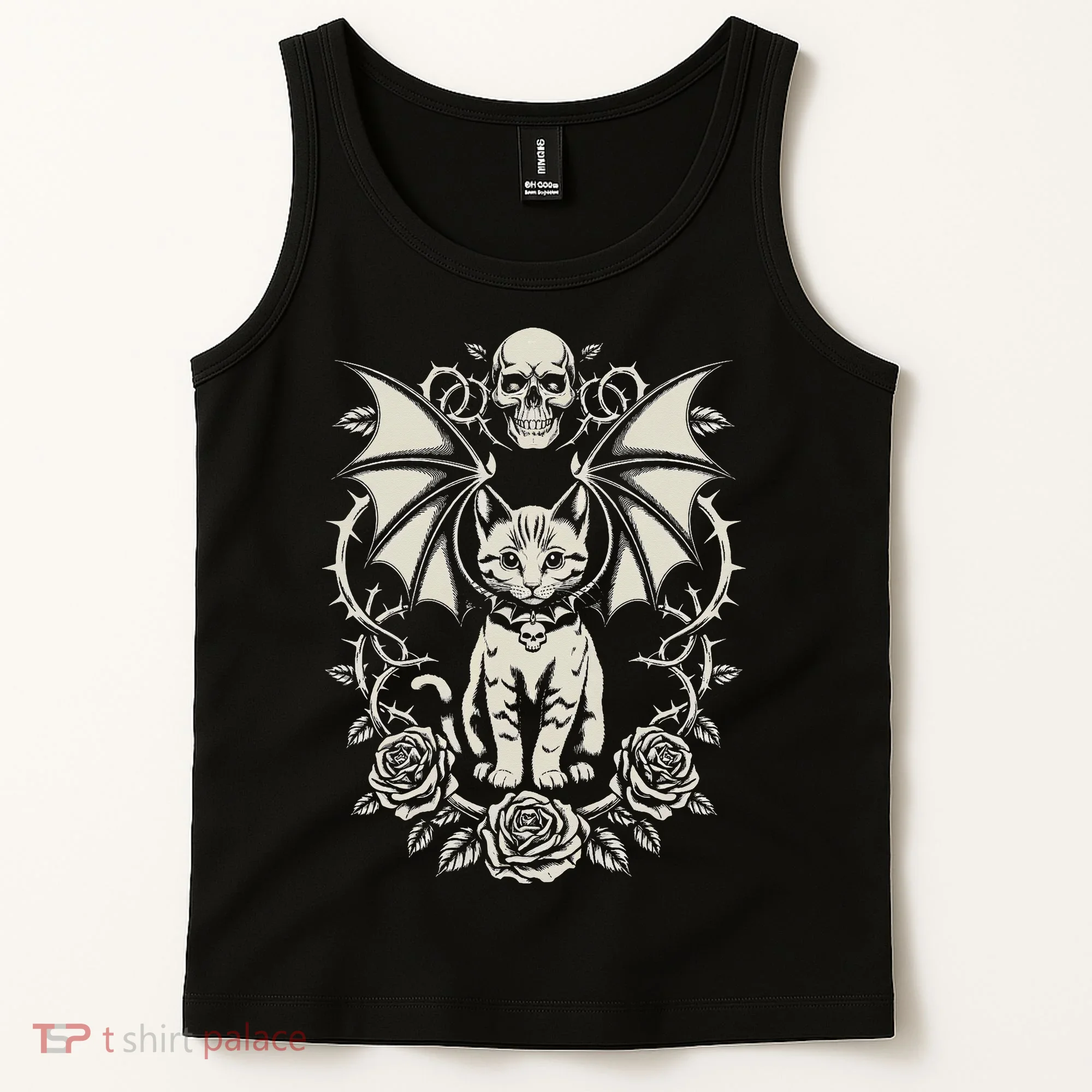 Black Cat Goth Kitten Halloween Skulls Rose Mom Dad Tank Top