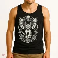 Black Cat Goth Kitten Halloween Skulls Rose Mom Dad Tank Top thumb 3