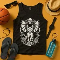 Black Cat Goth Kitten Halloween Skulls Rose Mom Dad Tank Top thumb 4