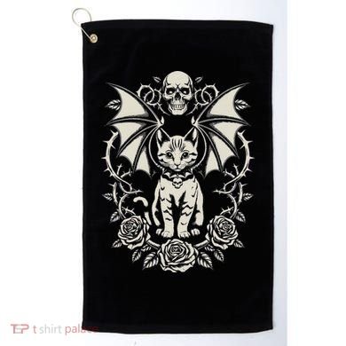Black Cat Goth Kitten Halloween Skulls Rose Mom Dad Golf Towel