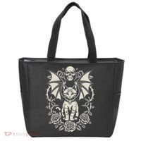 Black Cat Goth Kitten Halloween Skulls Rose Mom Dad Tote Bag thumb 0