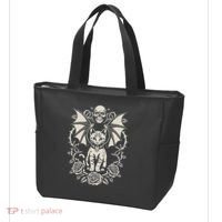 Black Cat Goth Kitten Halloween Skulls Rose Mom Dad Tote Bag thumb 3