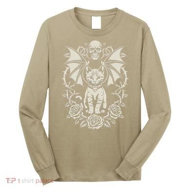 Black Cat Goth Kitten Halloween Skulls Rose Mom Dad Long Sleeve Shirt