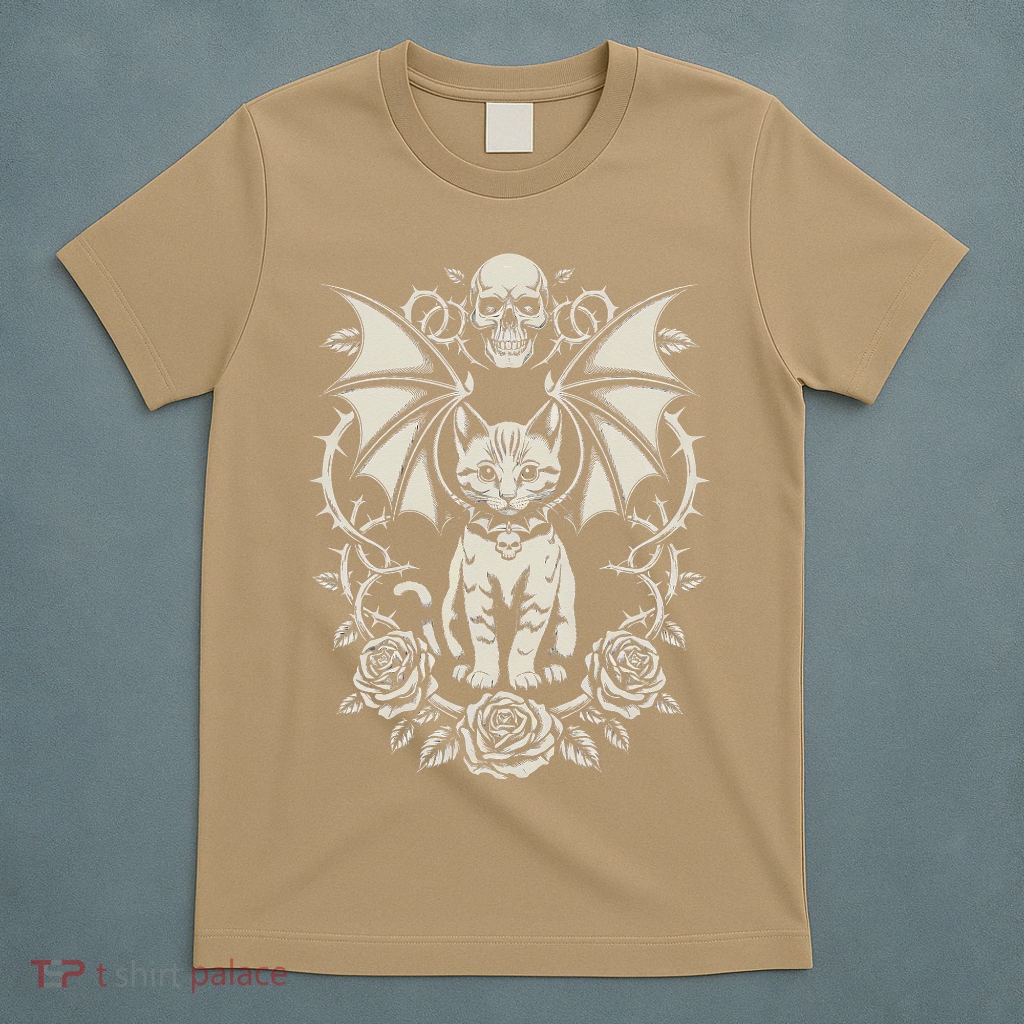 Black Cat Goth Kitten Halloween Skulls Rose Mom Dad T-Shirt