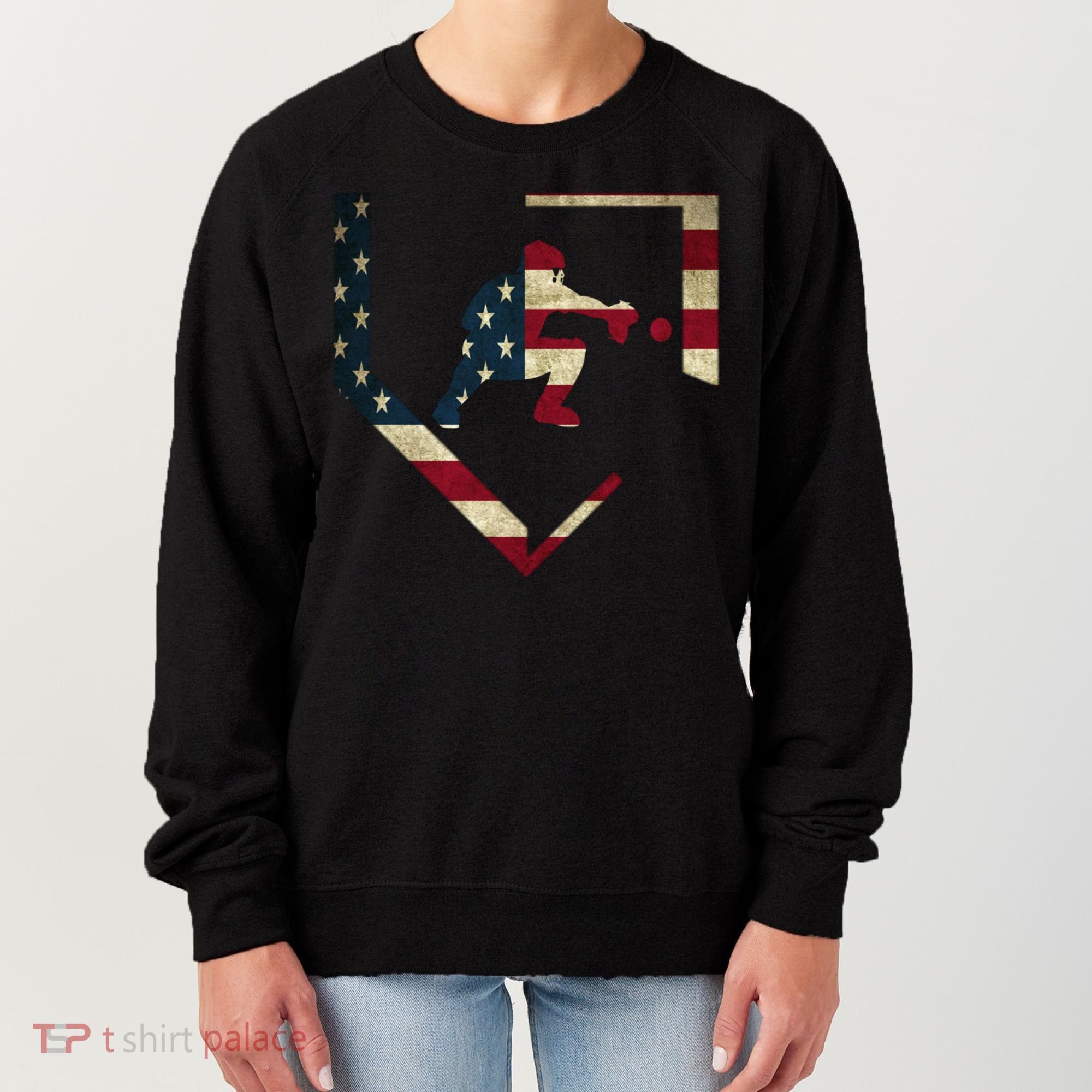 Baseball Catcher Gear Gift American Flag Baseballin Gift Women's Sweatshirt