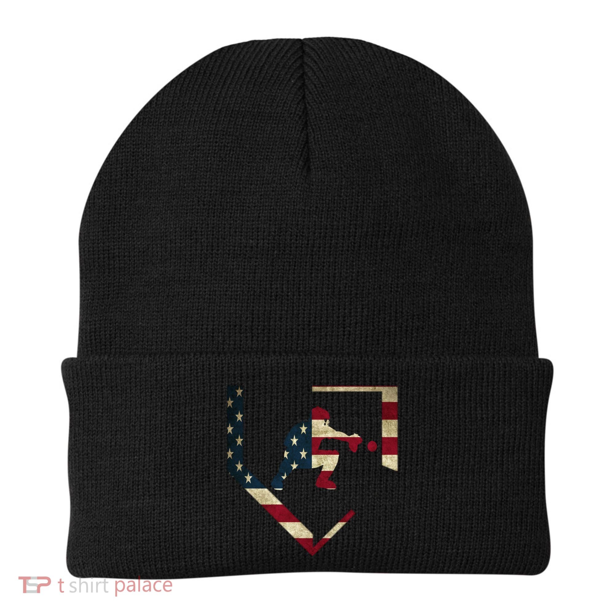 Baseball Catcher Gear Gift American Flag Baseballin Gift Beanie
