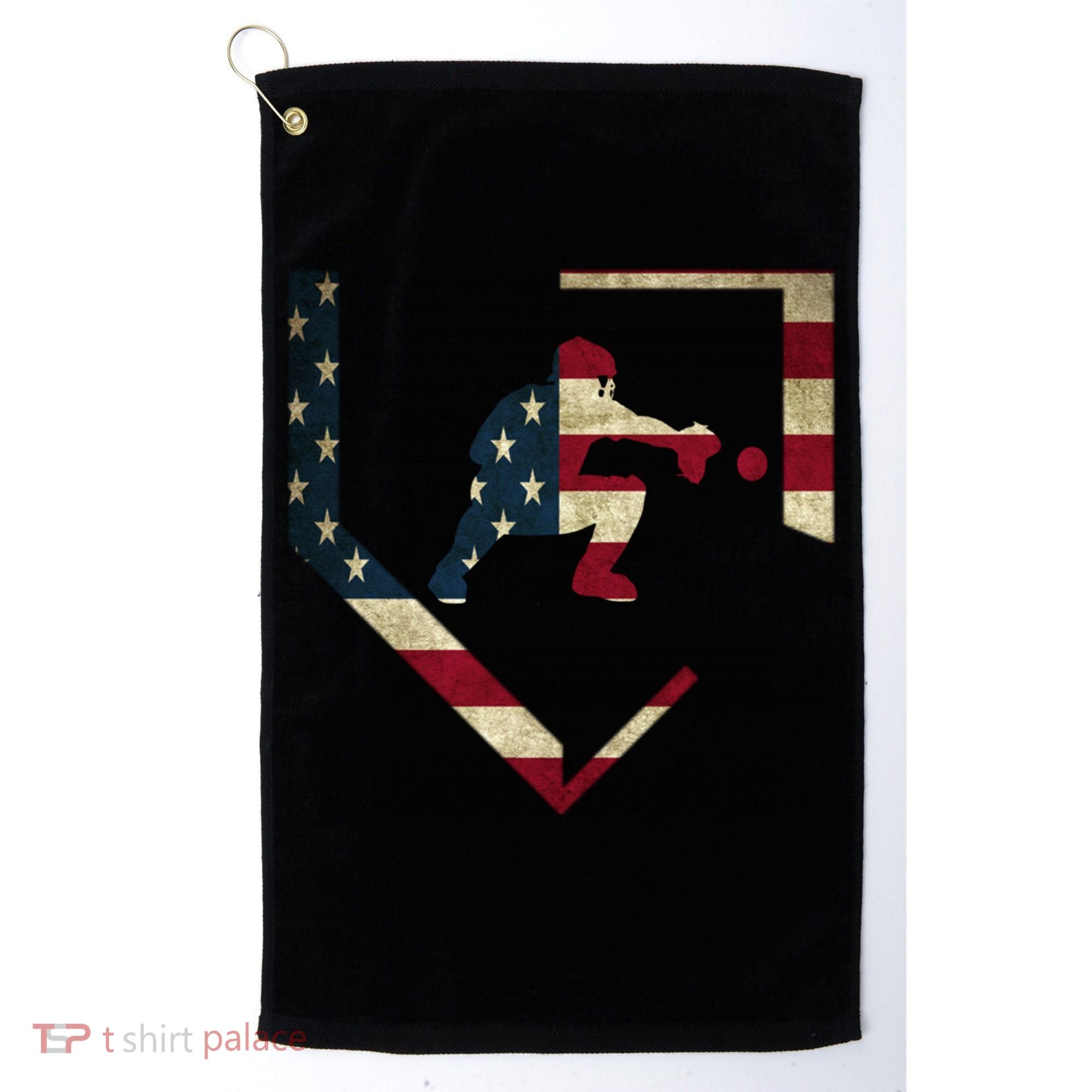 Baseball Catcher Gear Gift American Flag Baseballin Gift Golf Towel