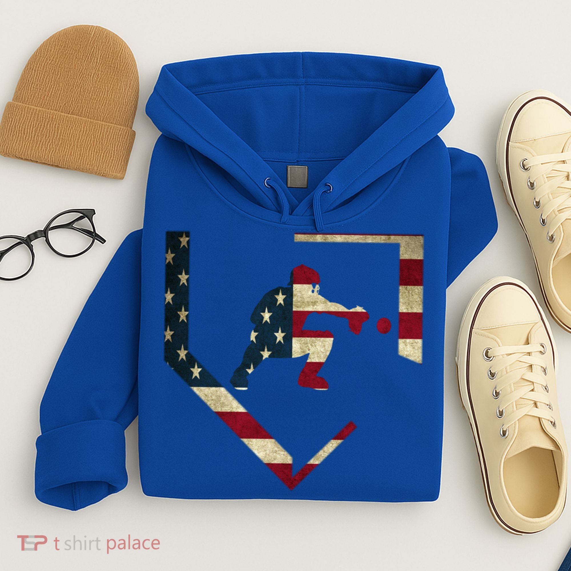 Baseball Catcher Gear Gift American Flag Baseballin Gift Hoodie