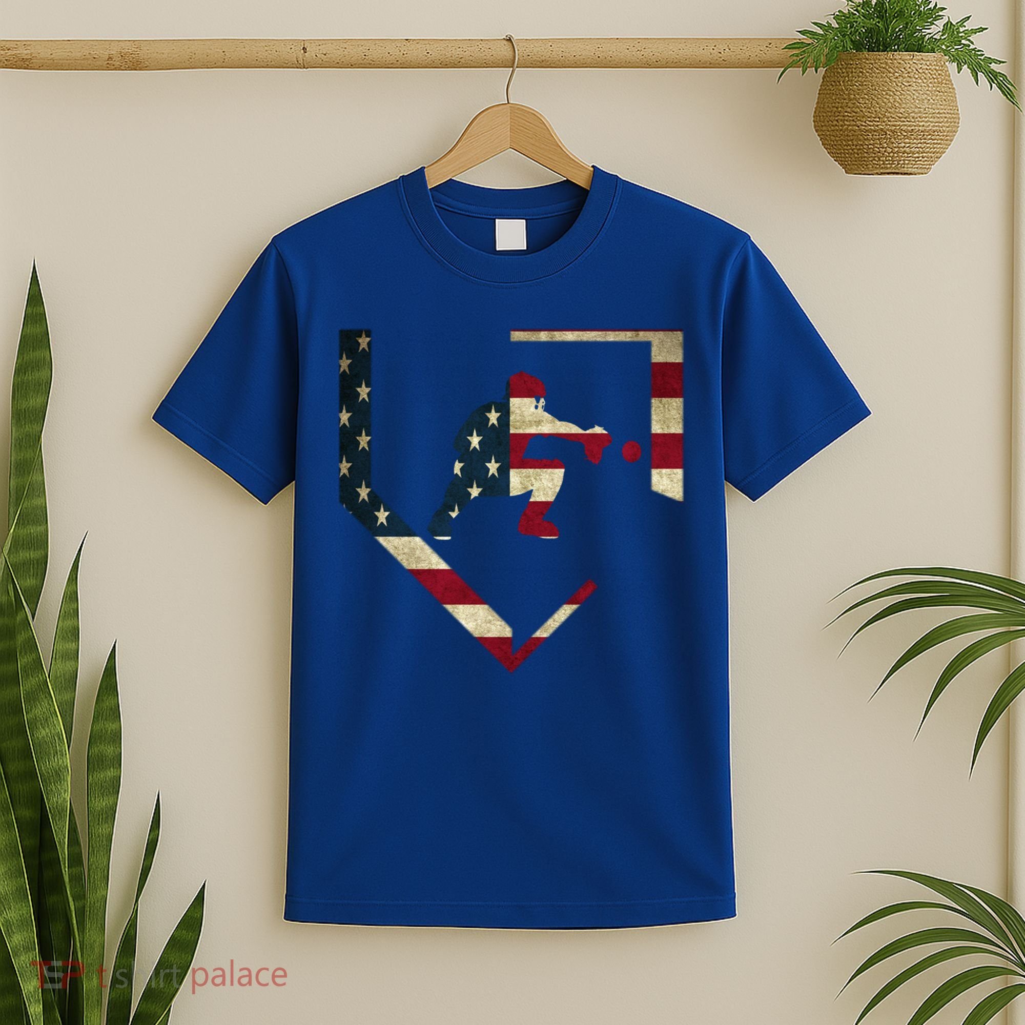 Baseball Catcher Gear Gift American Flag Baseballin Gift T-Shirt