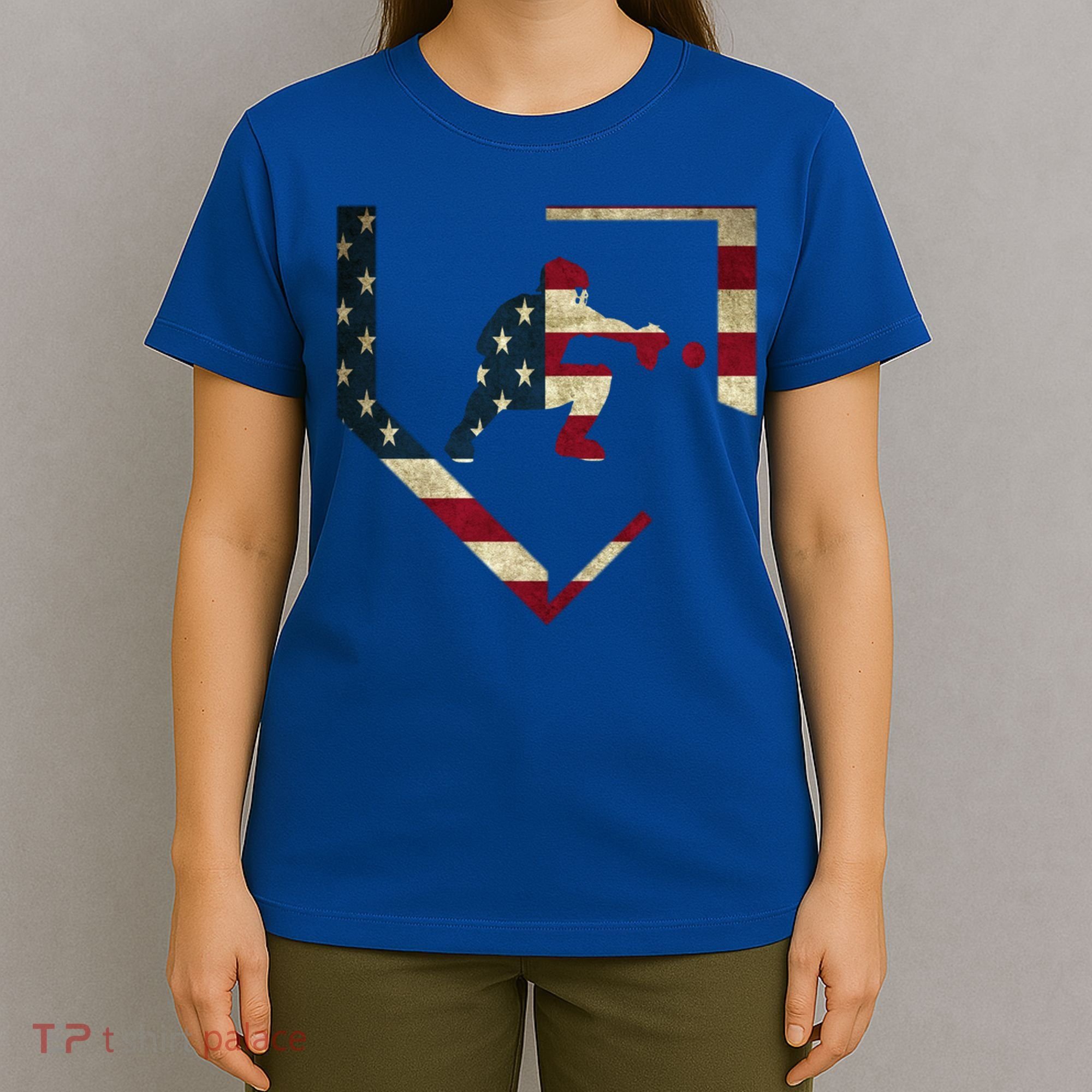 Baseball Catcher Gear Gift American Flag Baseballin Gift T-Shirt
