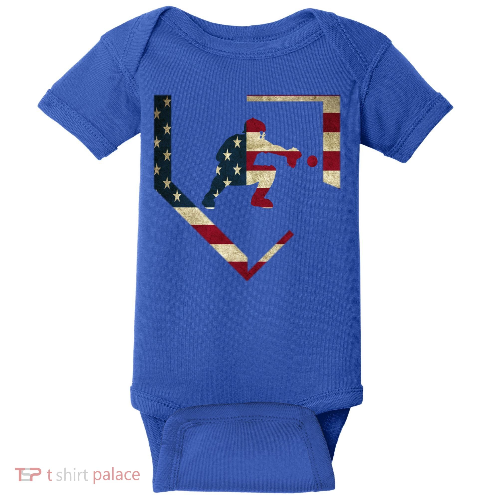 Baseball Catcher Gear Gift American Flag Baseballin Gift Baby Bodysuit