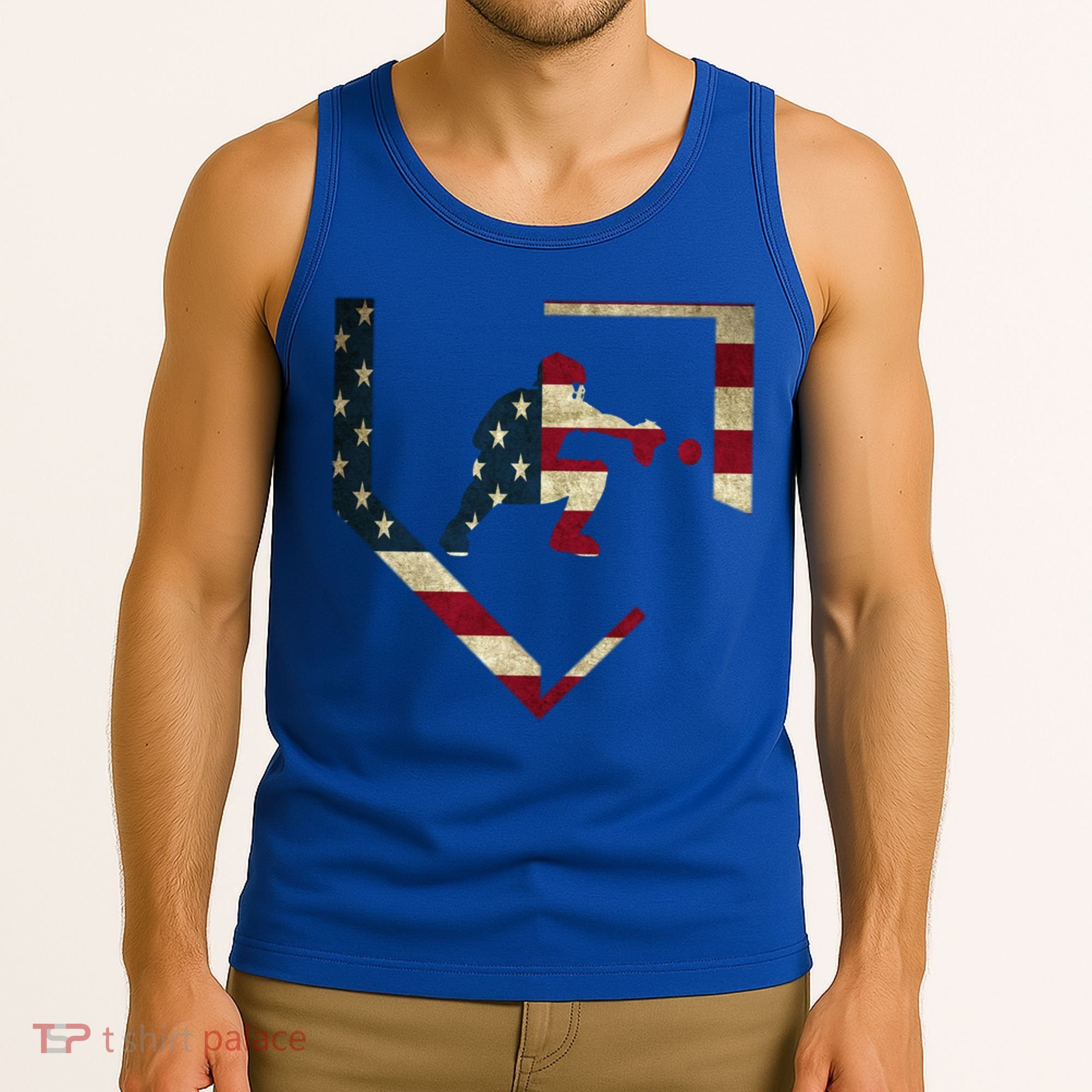 Baseball Catcher Gear Gift American Flag Baseballin Gift Tank Top
