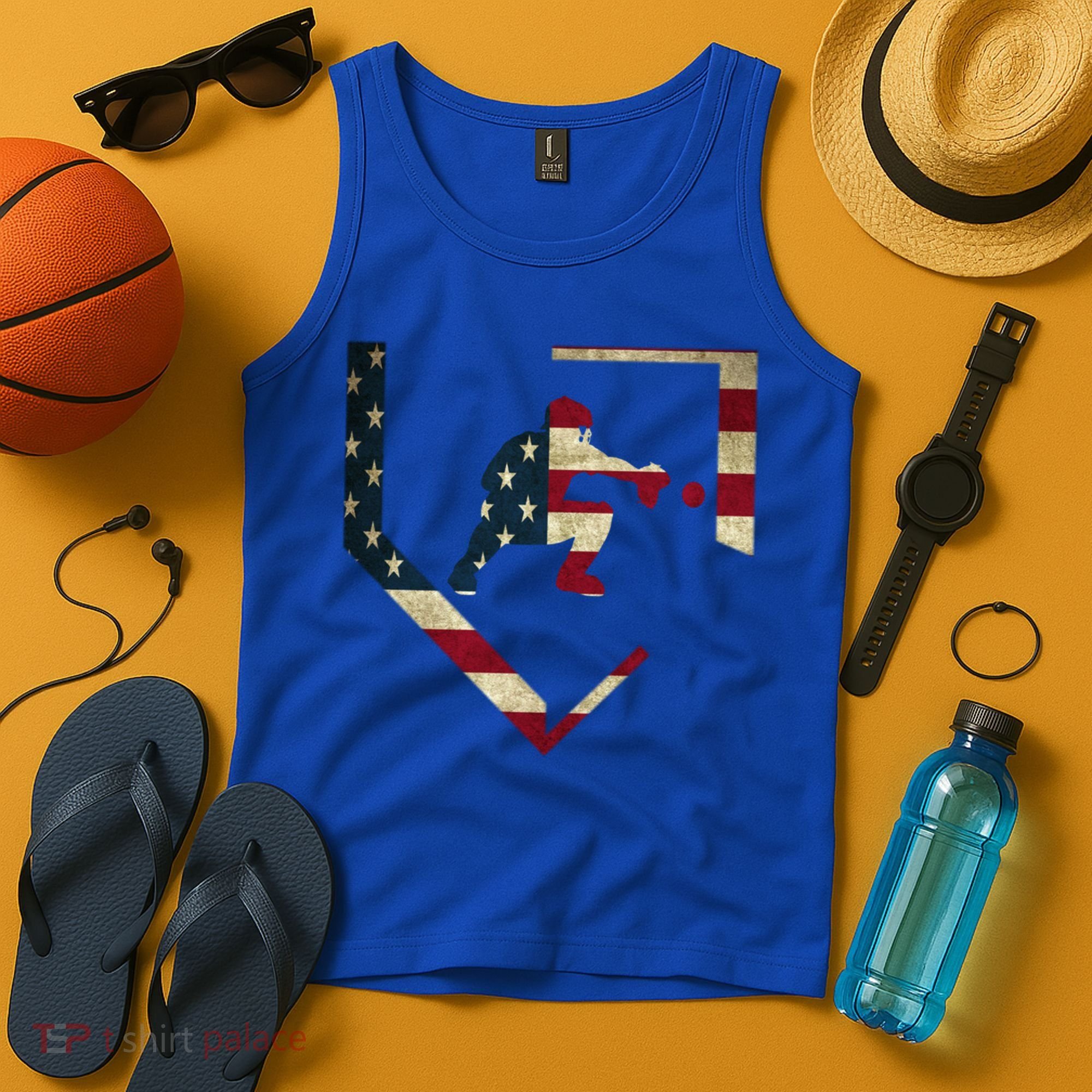 Baseball Catcher Gear Gift American Flag Baseballin Gift Tank Top